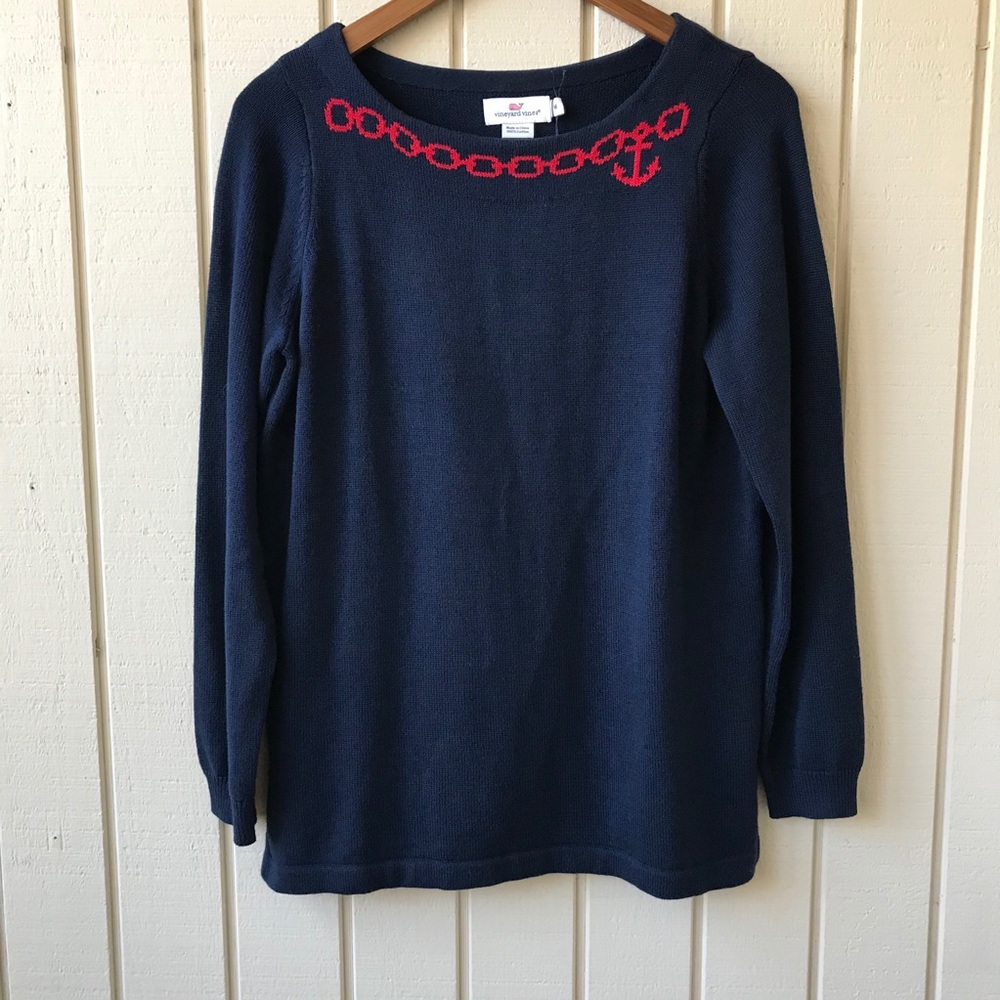 Vineyard Vines Blue Anchor Print Intarsia Sweater